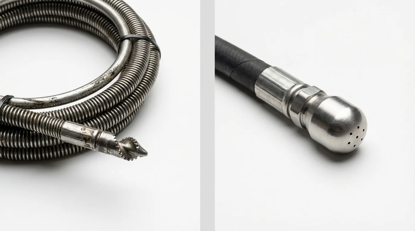 Drain snake cable and hydro jetting nozzle used for drain cleaning in Island Heights, NJ